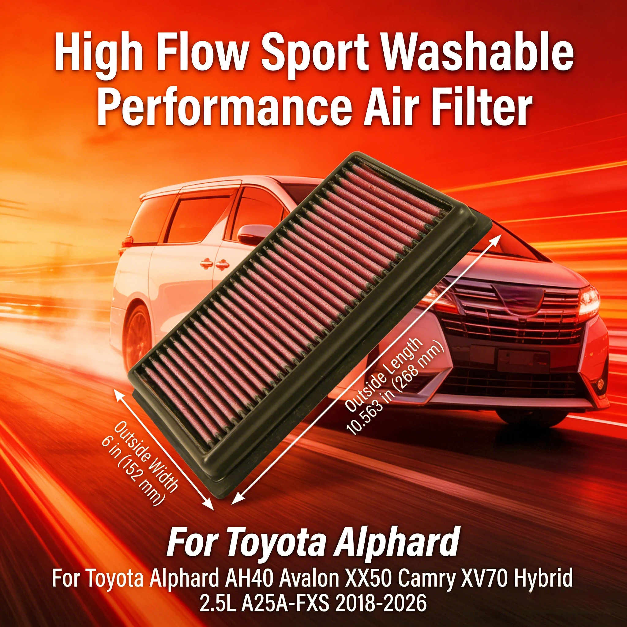 

Для Toyota Alphard AH40 Avalon XX50 Camry XV70 Hybrid 2.5L A25A-FXS 2018-2026: Высокопроизводительный спортивный моющийся воздушный фильтр с увеличенным потоком