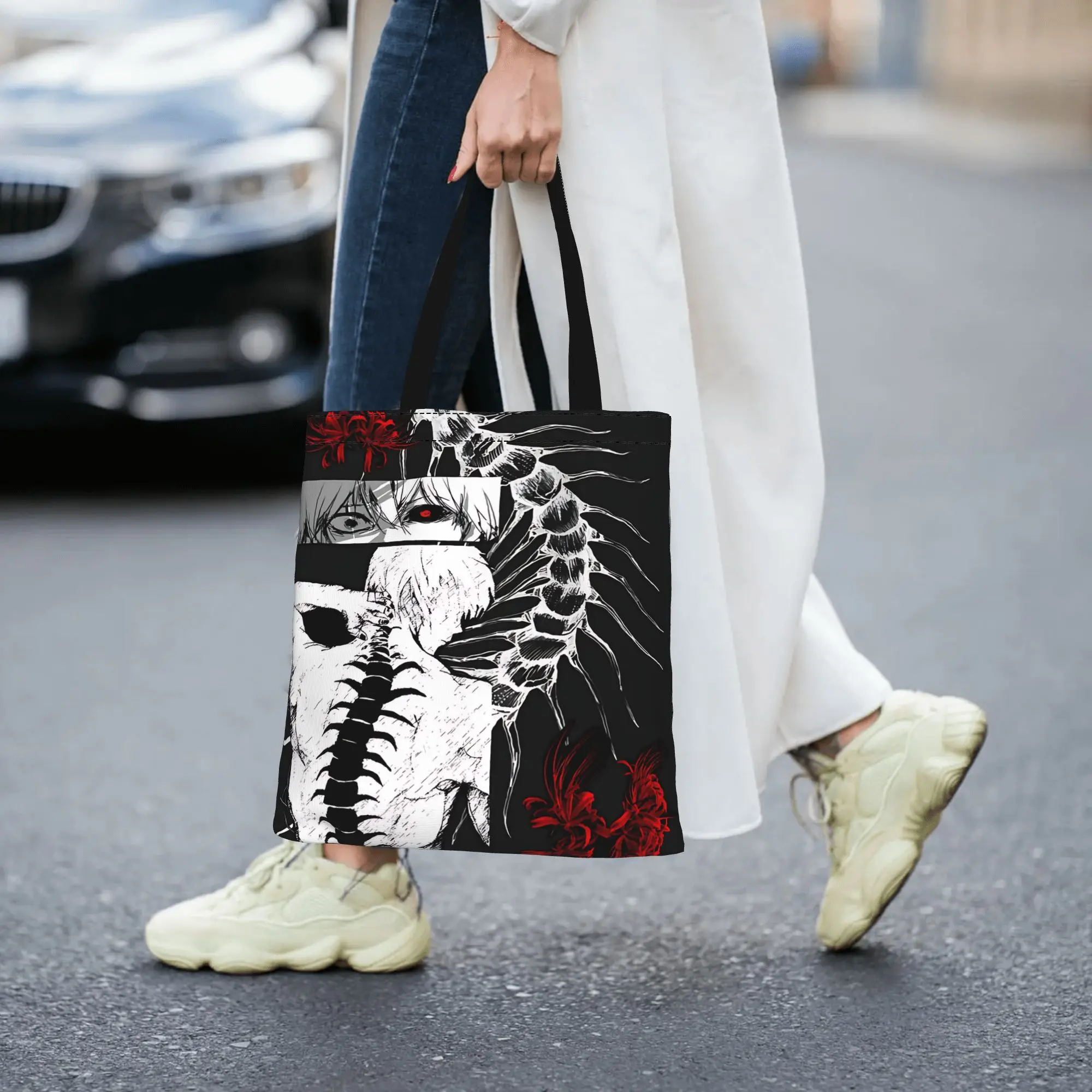 Customized Halloween Tokyo Ghoul Kaneki Women's Bag Shopping Bag Reusable Double Sided Canvas Tote Bag Shoulder  Handbag