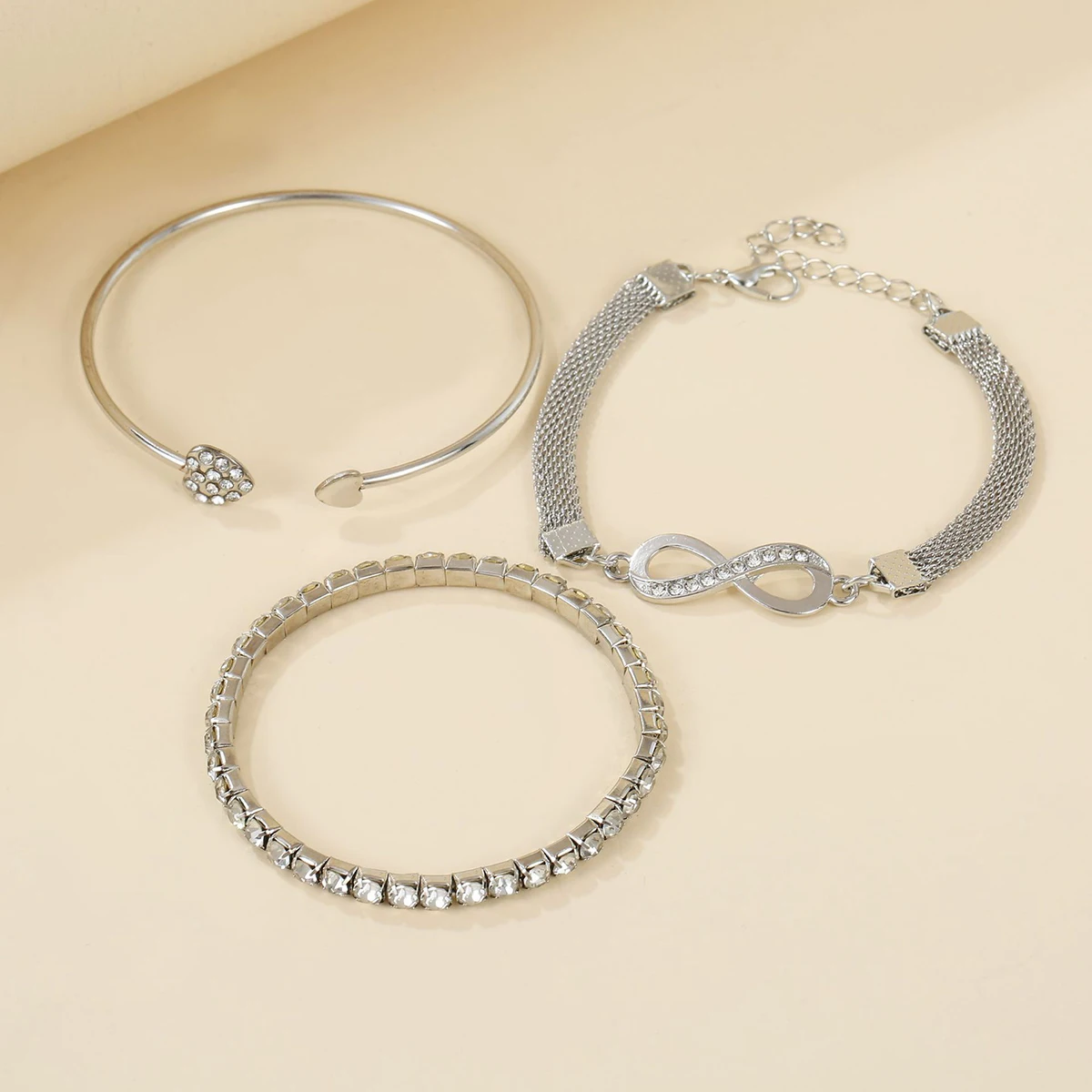 3pcs Love Opening Temperament Drill Bracelet Design Creative Retro Simple Lucky 8 Bracelet for Women New Style Bracelet image 4