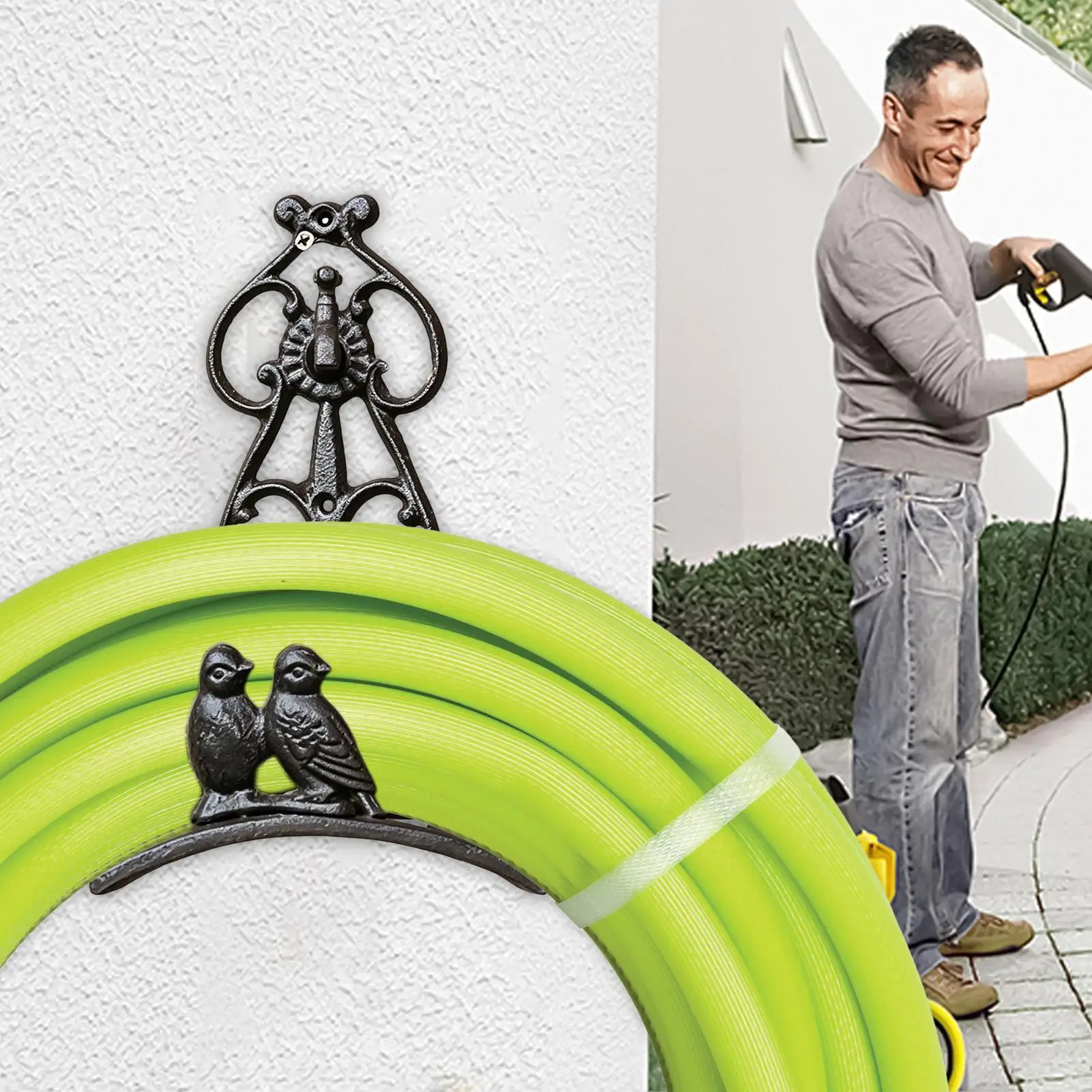 Hose Holder Bird Design Hanger Iron Ornament Wall Mount Hose Hanger for Indoor Courtyard Garden Patio Deck Fence House