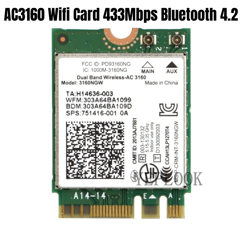 Wireless-AC 3160 3160ac 3160NGW 433Mbps Dual Band 2.4Ghz & 5GHz Bluetooth 4.0 M.2 NGFF Wifi Card Network Card General Version