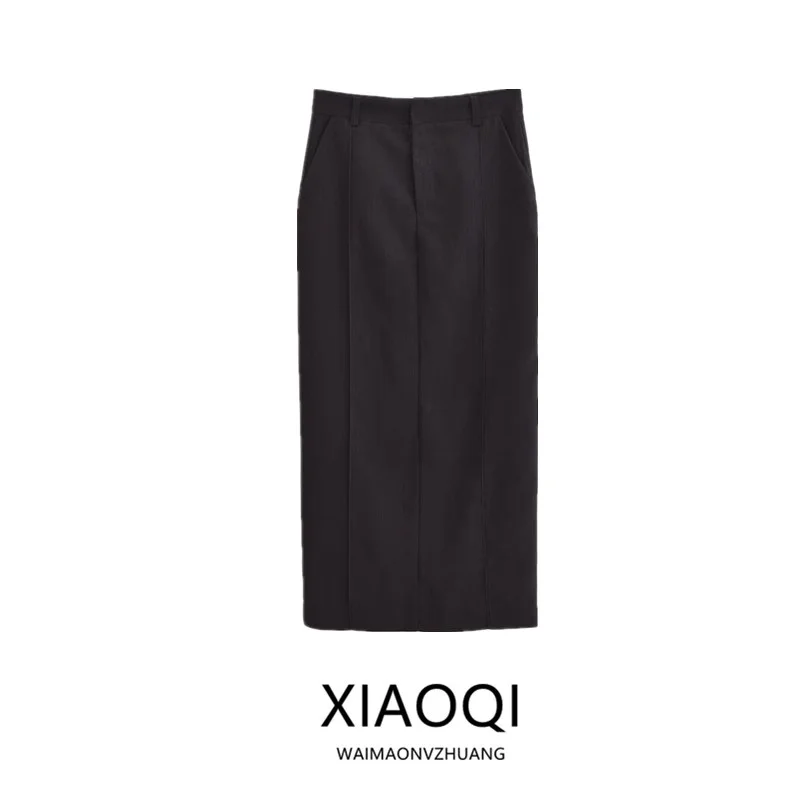 Fall 2024 Women's Fashion High Waist Long Straight Cut Black  Skirt All-Match Elegant Style New Arrival Skirts