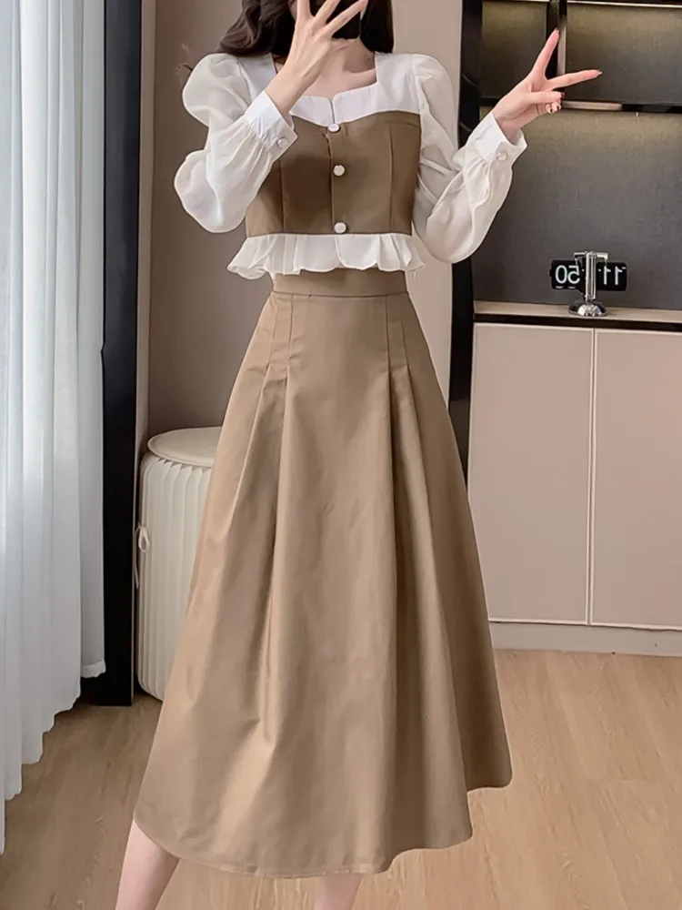 Women Elegant Short Coat A-Line Midi Skirt Suit Slim Korean New Fashion Female High Waist Long Sleeve Spring Summer 2 Piece Set