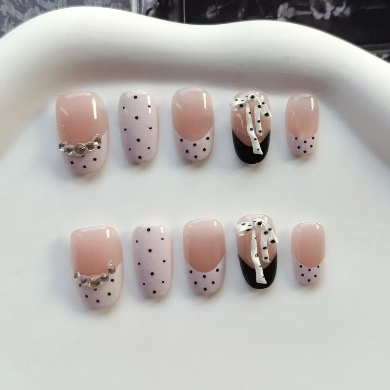 10 Stück Süße Niedliche Vergoldete Polka Dot Sterne Kurze Mandel Wiederverwendbare Nagelkunst Französischer Stil Katzenaugen-Nagelaufkleber Aufklebnägel – Detail 23