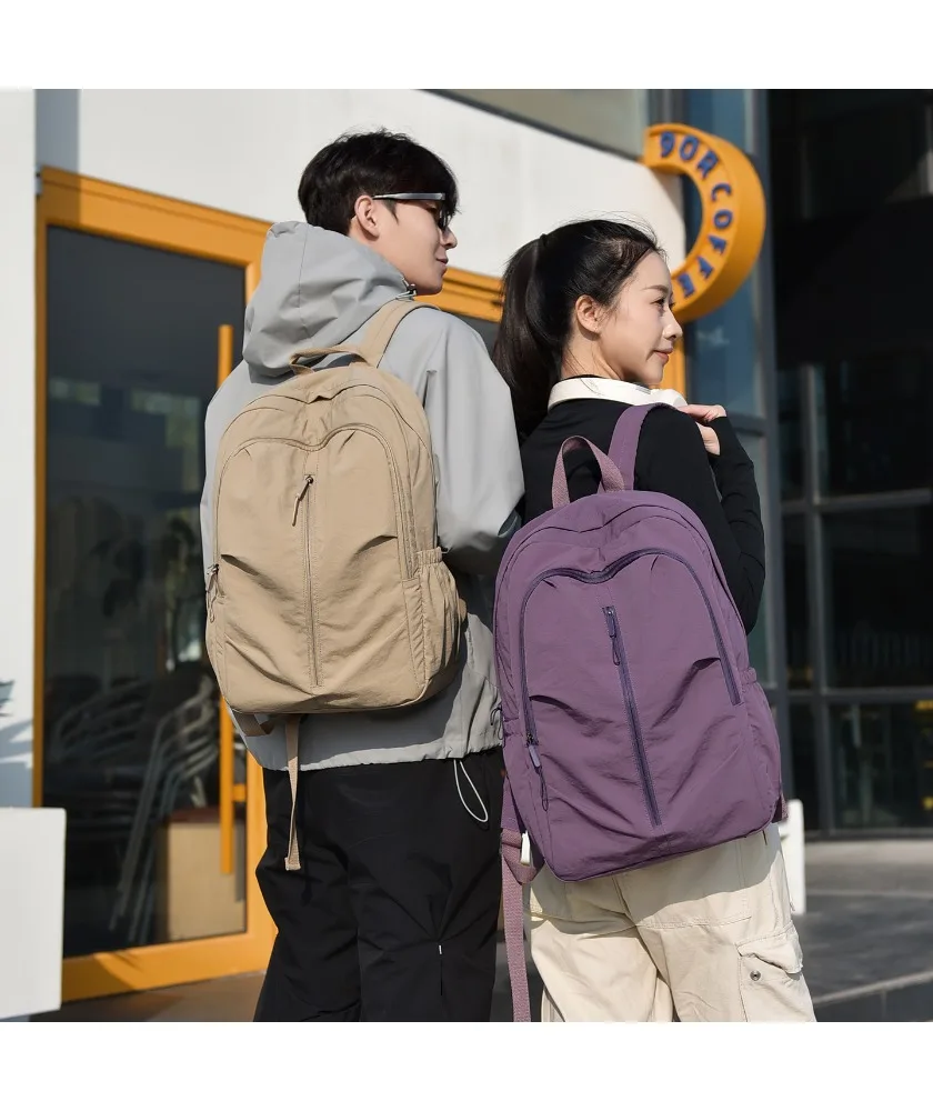 Beige and purple casual backpacks lightweight water resistant fabric with multi zippered compartments suitable for men