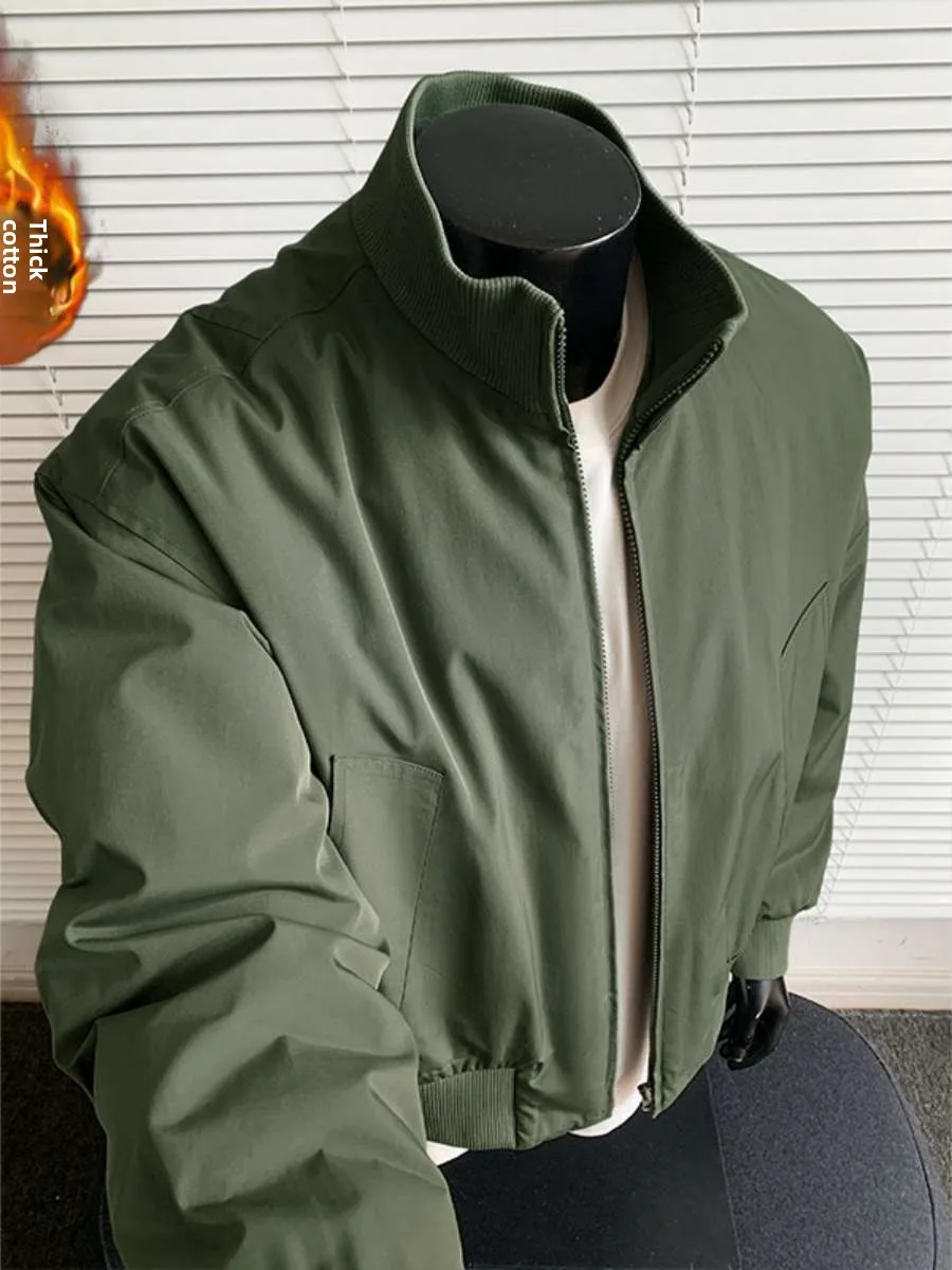 سترة رجالية سميكة من القطن بمقاس كبير وتصميم فضفاض مع ياقة عالية مقاومة للماء وأنيقة للخريف والشتاء