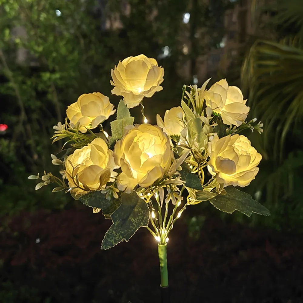 

7Head Design Solar Lights Solar Powered Waterproof Solar Garden Lights Decorative Light Flower Shape Camellia Flower Light