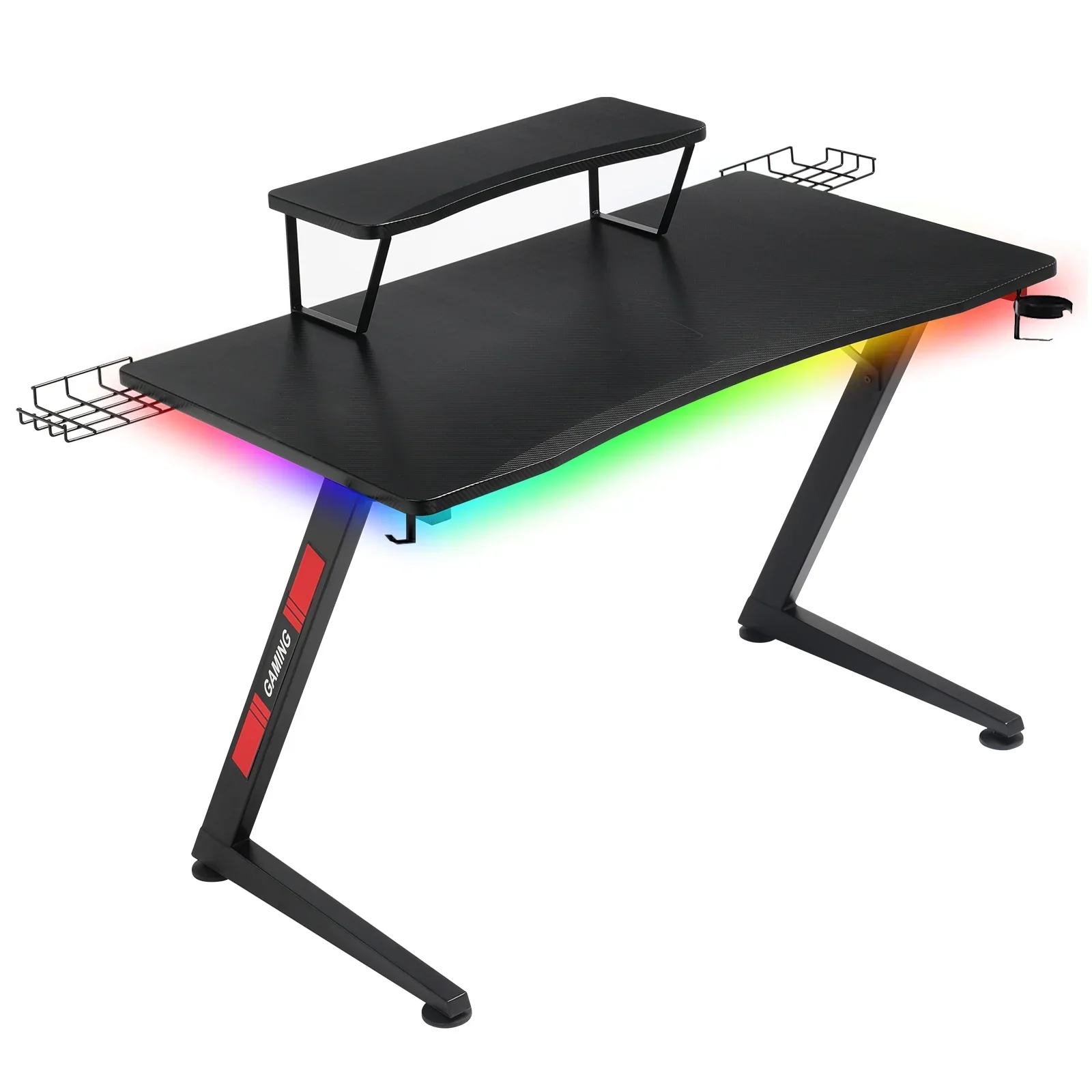 

Ergonomic Curved 3-Sided LED Z-Leg Gaming Desk, Black