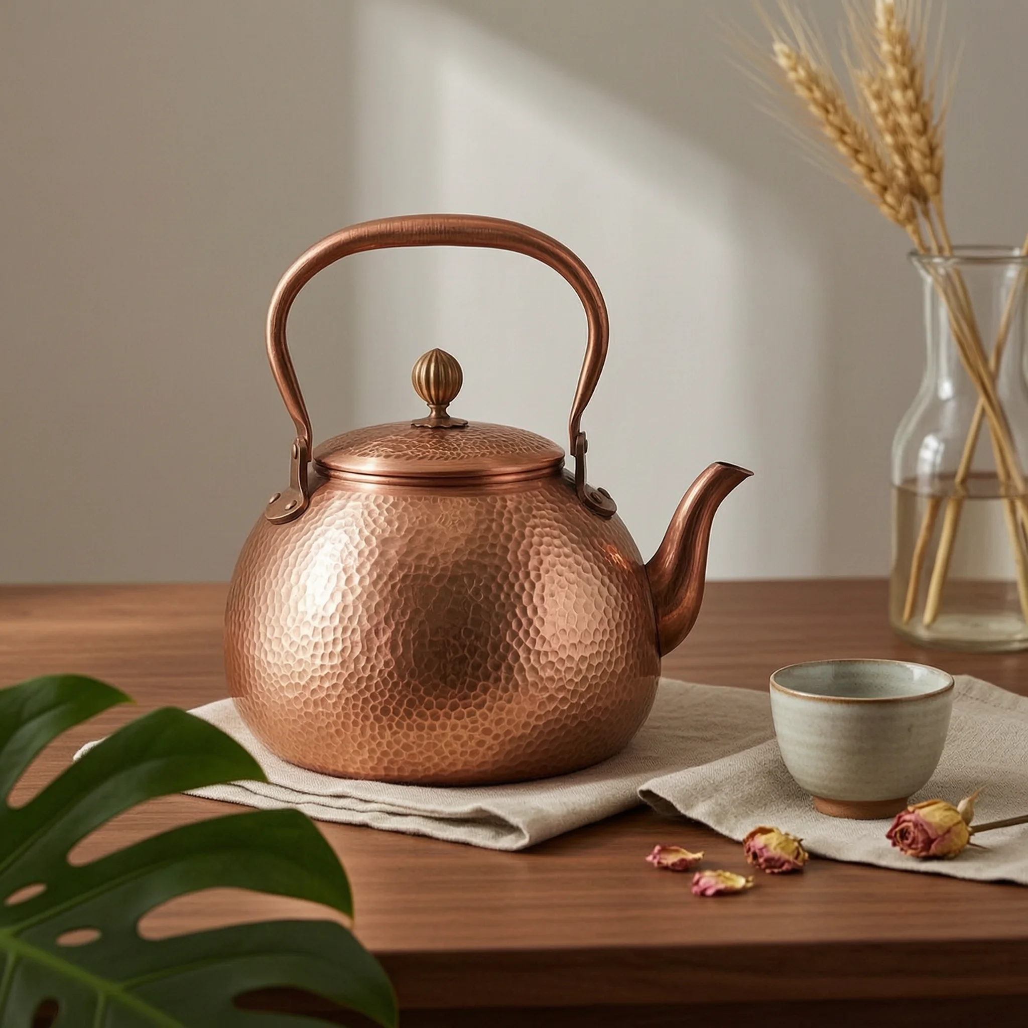 Copper Tea Kettle Hammered Copper Kettle Cookware Gas-Compatible Long-Lasting for Home Cooks, Kitchen