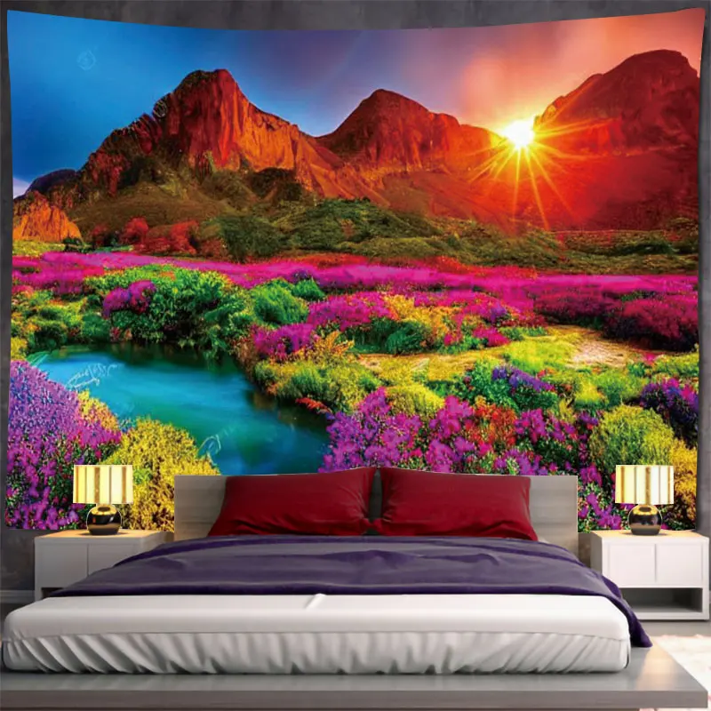 Floral Home decoration Wall tapestry stump room Landscape wall hanging Waterfall And Treedecor vintage Bedroom