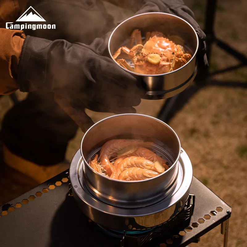 campingmoon-s363-medium-double-layered-steamer-bottom-support-set-stainless-steel-home-camping-portable-cooking-steamer