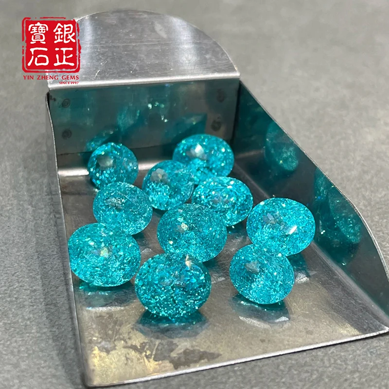 

YinZheng Czochralski Lab Grown Paraiba Crushed Ice Cutting Paraiba Oval Can Provide AGL Certificate Cultivate Paraiba