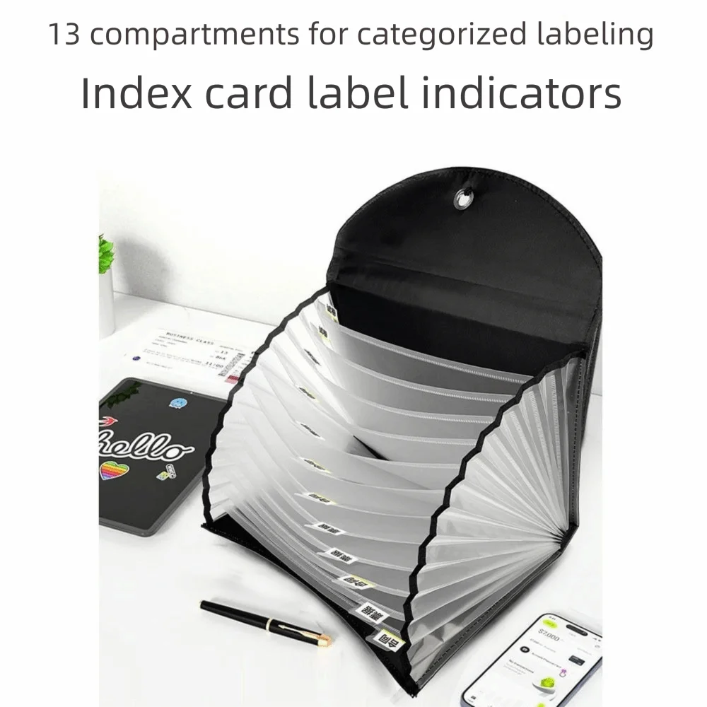 Waterproof PU Leather Document Bag 13 Pockets Portable Expanding File Holder Elastic Sealing Design with Labels