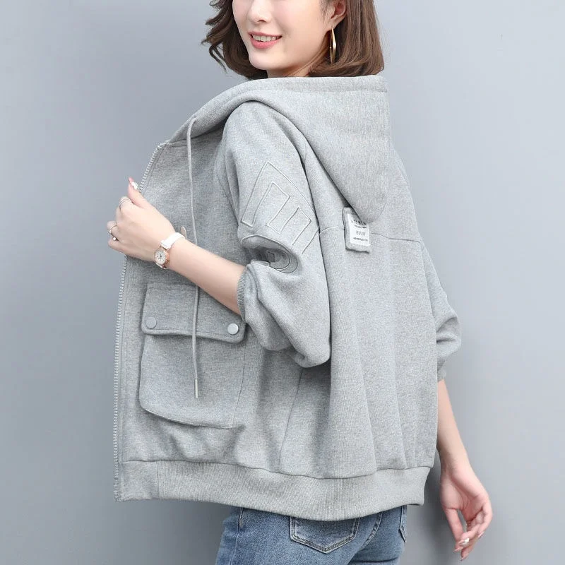 Lässiger Übergroßer Gefütterter Offener Cardigan Pullover Modische Winter-Oberbekleidung für Damen Koreanischer Stil Reißverschluss-Handtasche