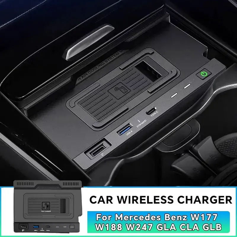 Car Wireless Charger For Mercedes Benz AMG A35L A200 /B/GLB CLA/GLA Charger AMG  W177 W247 X247 Phone Holder Fast Charging Plate