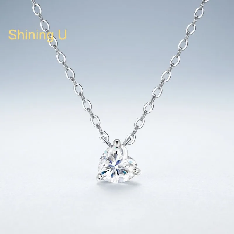 

Серебряное колье Shining U 925 пробы с сердечком и муассанитом D цвета VVS1 для женщин, изысканные ювелирные украшения на годовщину и день рождения