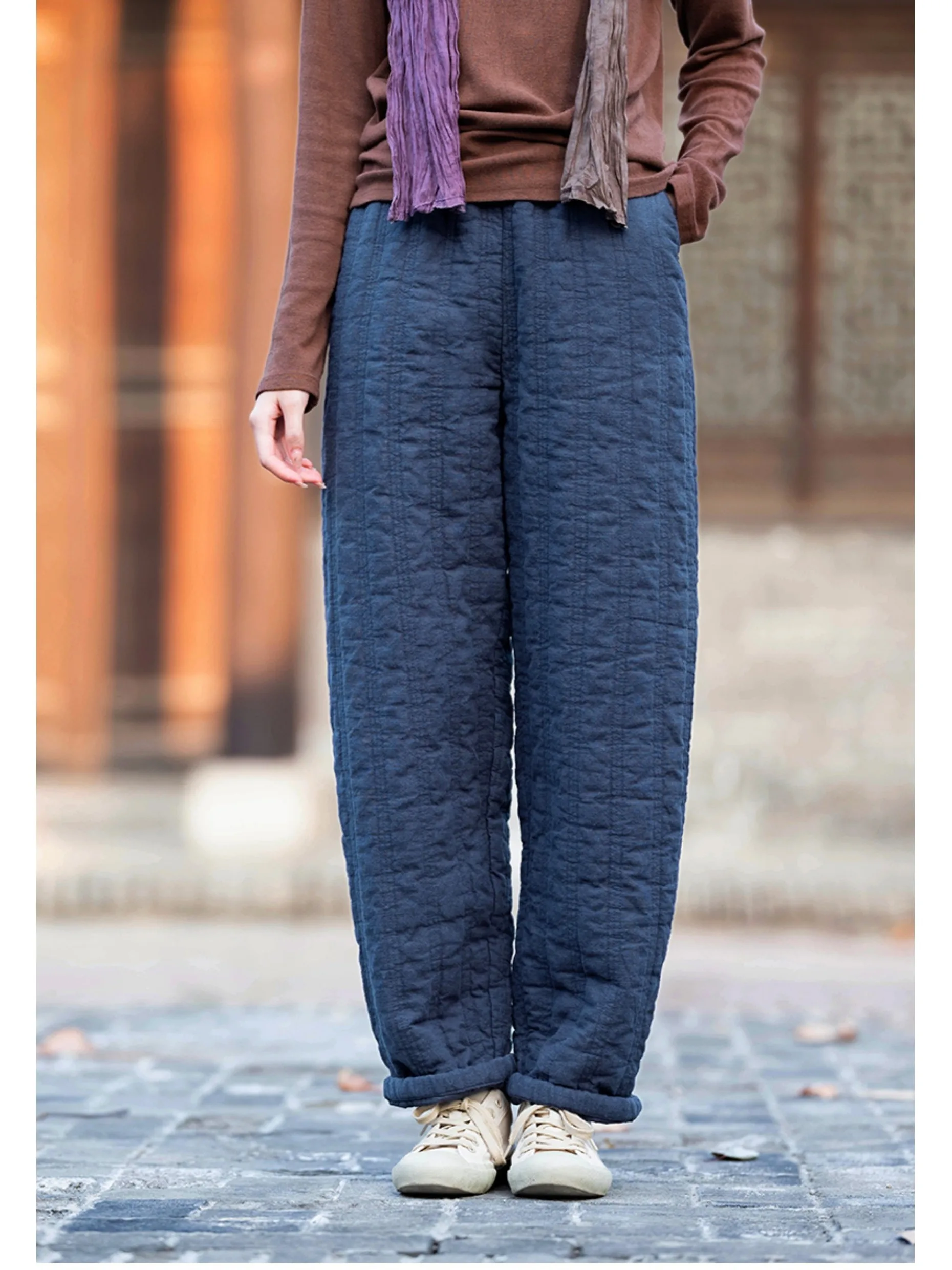 

Women's Cotton Trousers Autumn Winter Large Size Loose Thickened Casual Straight Leg Pants Wide Leg Pants High Waist PVC Fabric