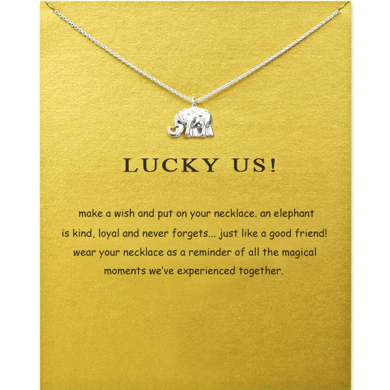 Dainty Thai Elephant Alloy Charm Pendant Chain Necklaces For Women Christmas Gifts with Message Card Lucky Us Power Jewelry