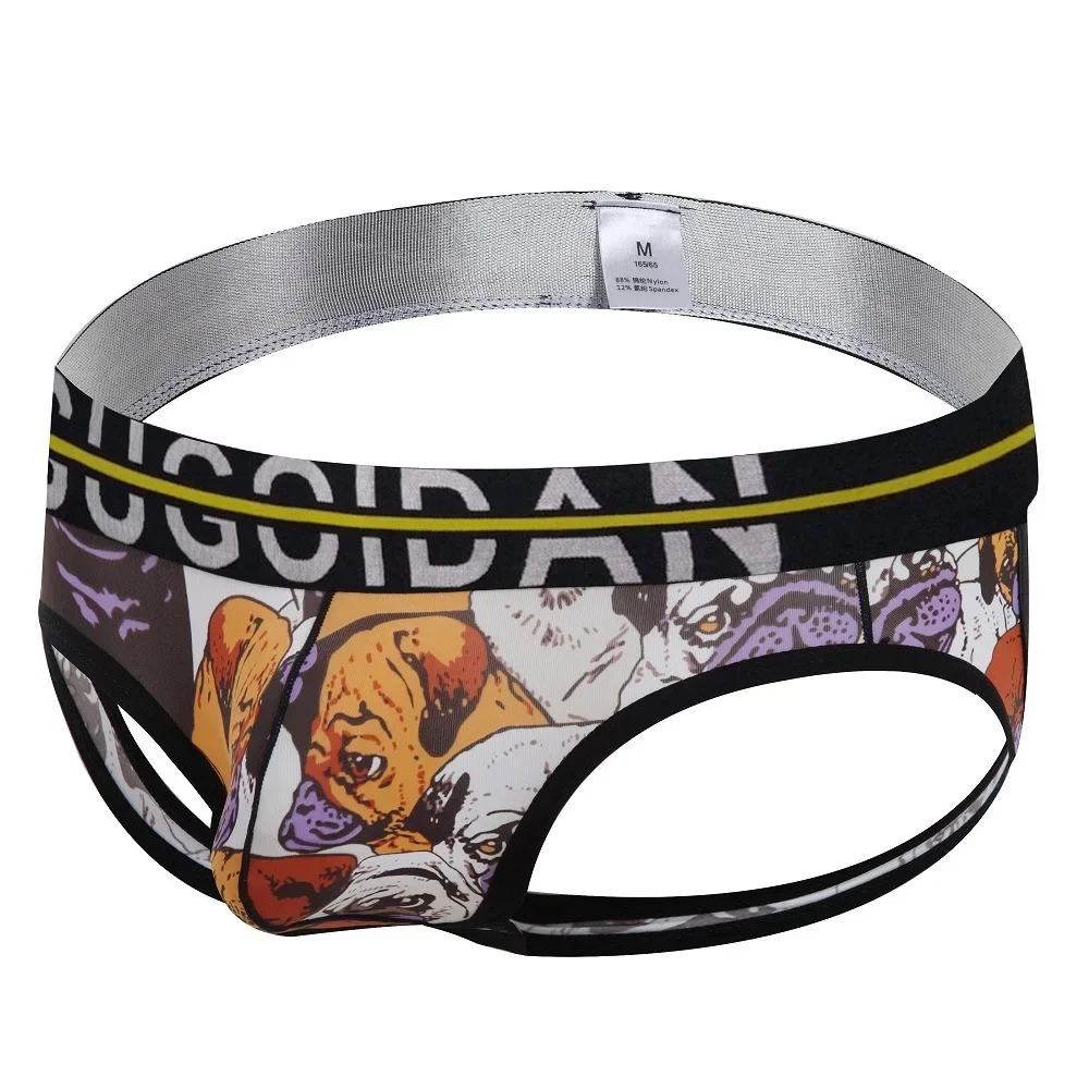 

Men's Sexy Jockstrap Thongs Gays Erotic Low Waist U Convex Pouch Panties Printed Ice Silk Quick Dry Cool Feel Open Butt Mankini