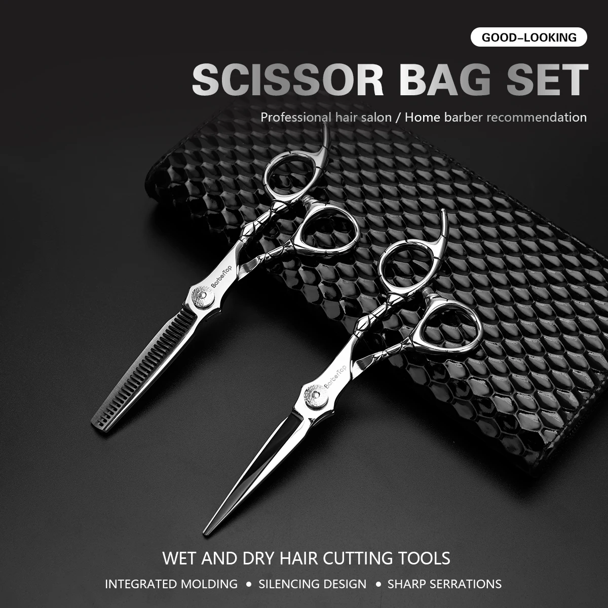 Barber Pro Hair Cutting Scissors Stainless Steel with Engraved Bamboo Handle Thinning Shears for Salon Precision Styling