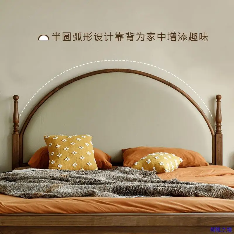 All solid wood retro 1.5 meters 1.8 master bedroom double bed leather soft rest
