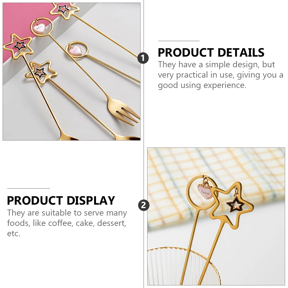 

Stainless Steel Pendant Spoon Fork Set Coffee Cake Dessert Serving Spoons Dessert Fork Silverware Gift
