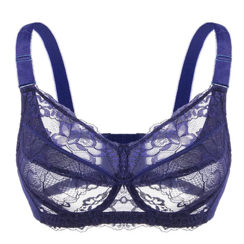 Comfortable Women's Full Coverage Underwire Non Padded Lace Sheer Bra Female Lingerie 34 36 38 40 42 44 46 48 B C D E F G H