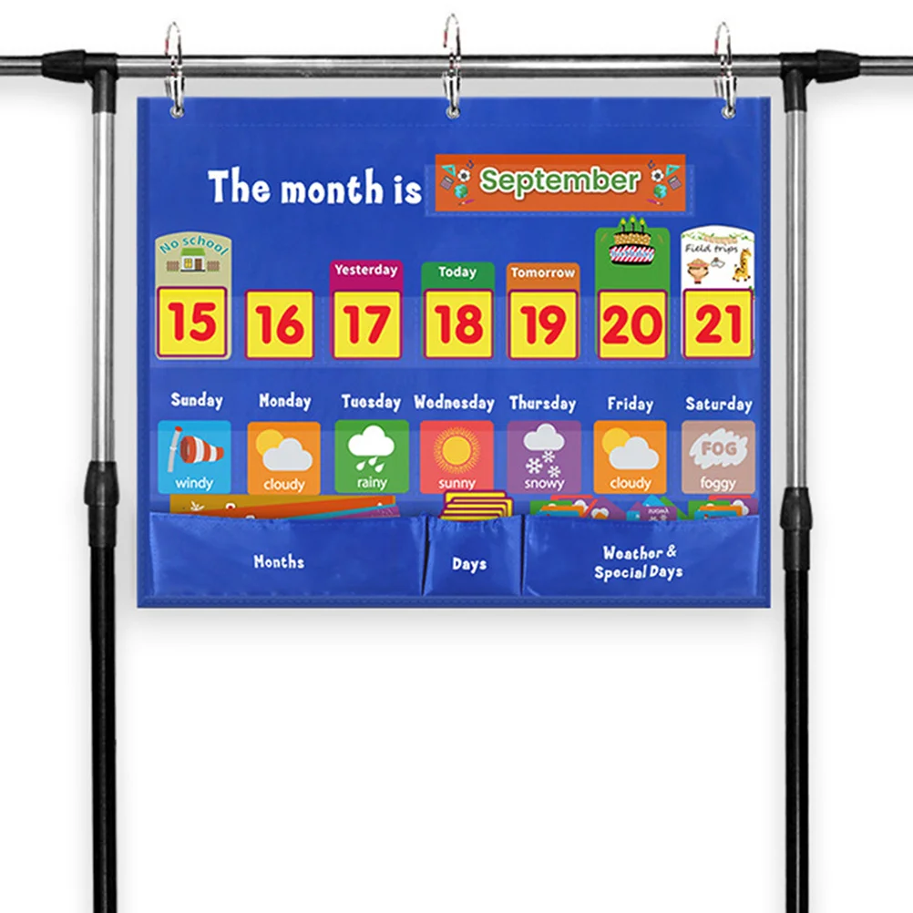 

1Set Classroom Calendar Pocket Chart Polyester Kids Weather Date Learning Weekly Hanging Chart Weekly Calendar Bag