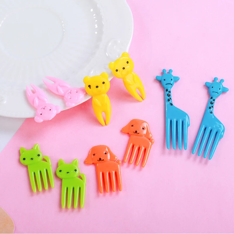 40PCS Obst Gabel Cartoon Kinder Kuchen Obst Zahnstocher Mini Tier Gabel Lebensmittel Grade Kunststoff Bento Mittagessen Bento Zubehör Party decor