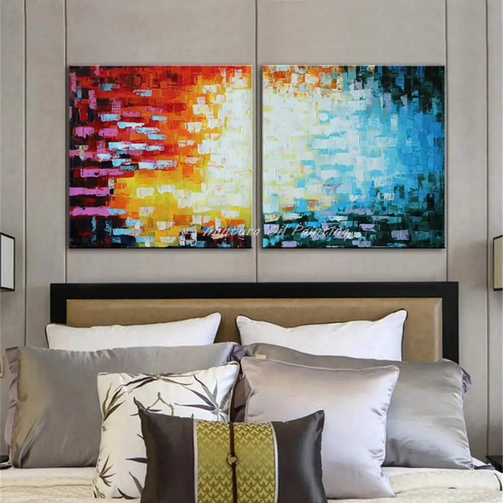 100% Handmade Unframed Good Quality Colorful Decorative Painting,Modern Abstract Oil Painting Canvas,Art For Wall Decor 2Pcs/Set