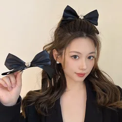 Fashion Korean Black Bowknot Heart Hairpin Hair Clip for Women Girls 2022 Autumn Winter Classic Ribbon Barrette Hair Accessories