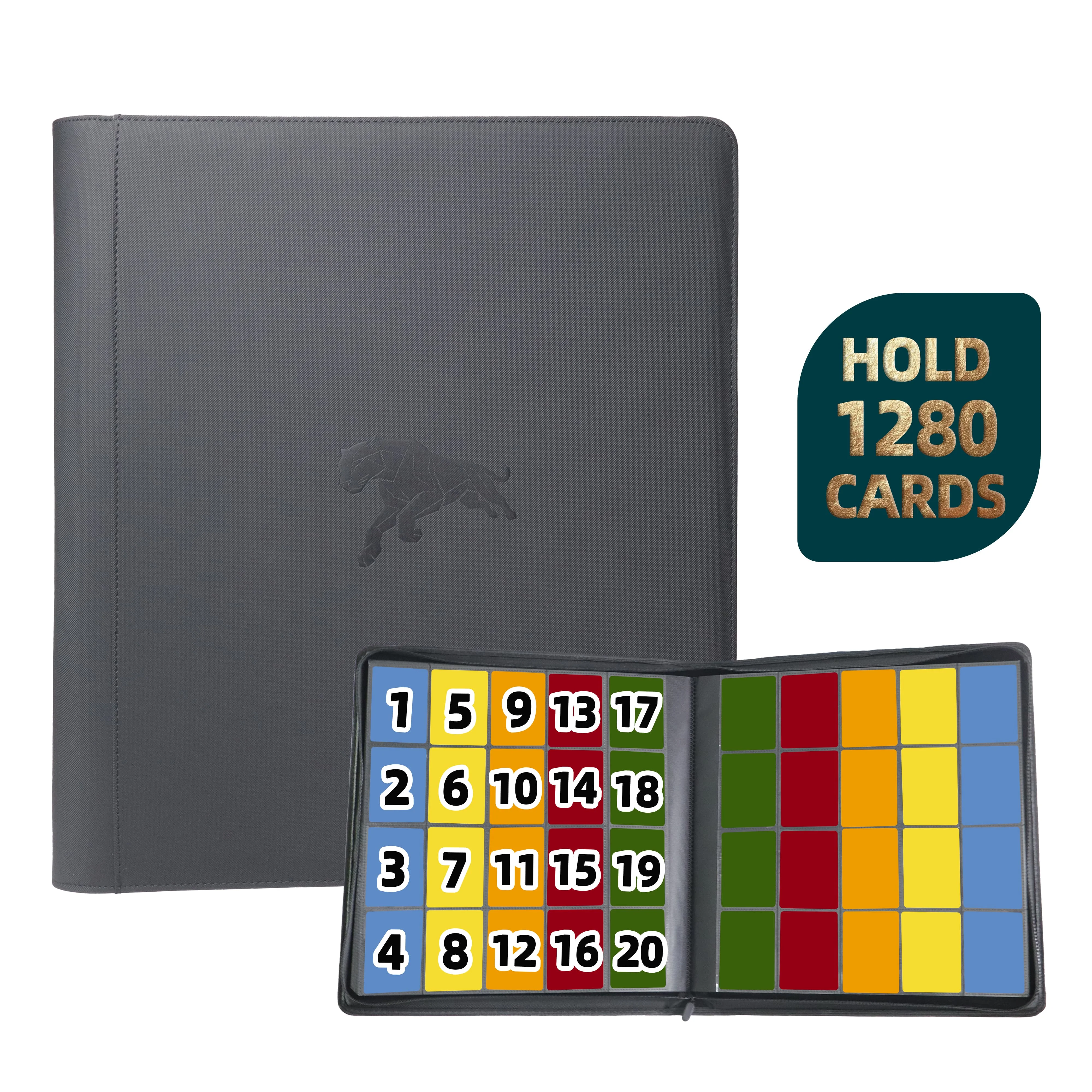 1280 vakjes dubbelzijdige trading card binder, 20-vakjes PU kaartenalbum met 100 kaarthulzen voor TCG/sportkaarten
