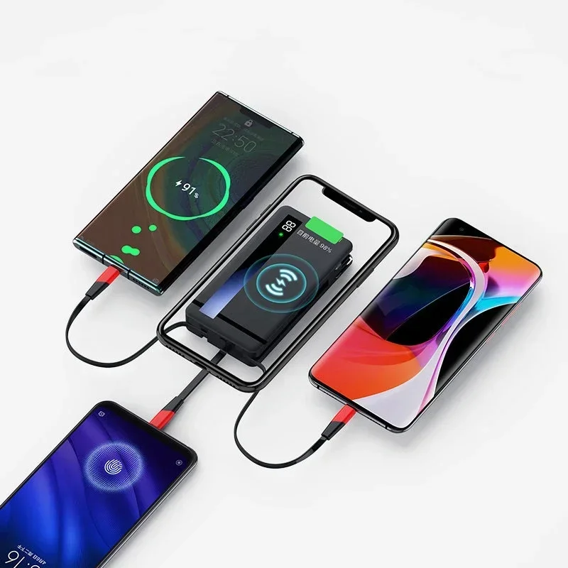 Voor Iphone Huawei Samsung 20000mah Qi Wireles Power Bank Met Pd 18W Snel Opladen Powerbank Muur Oplader Met Kabels Us Eu Plug