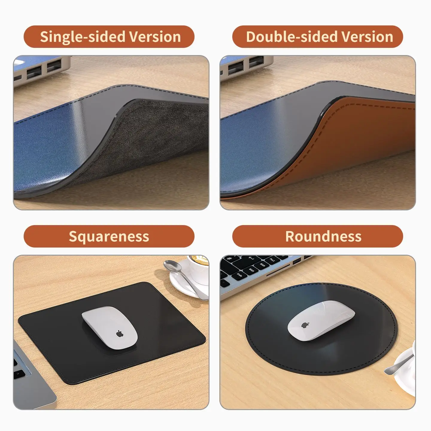 Alfombrilla de ratón de cuero, alfombrilla de ratón de PU con borde cosido, alfombrilla de ratón antideslizante, accesorios de escritorio para juegos