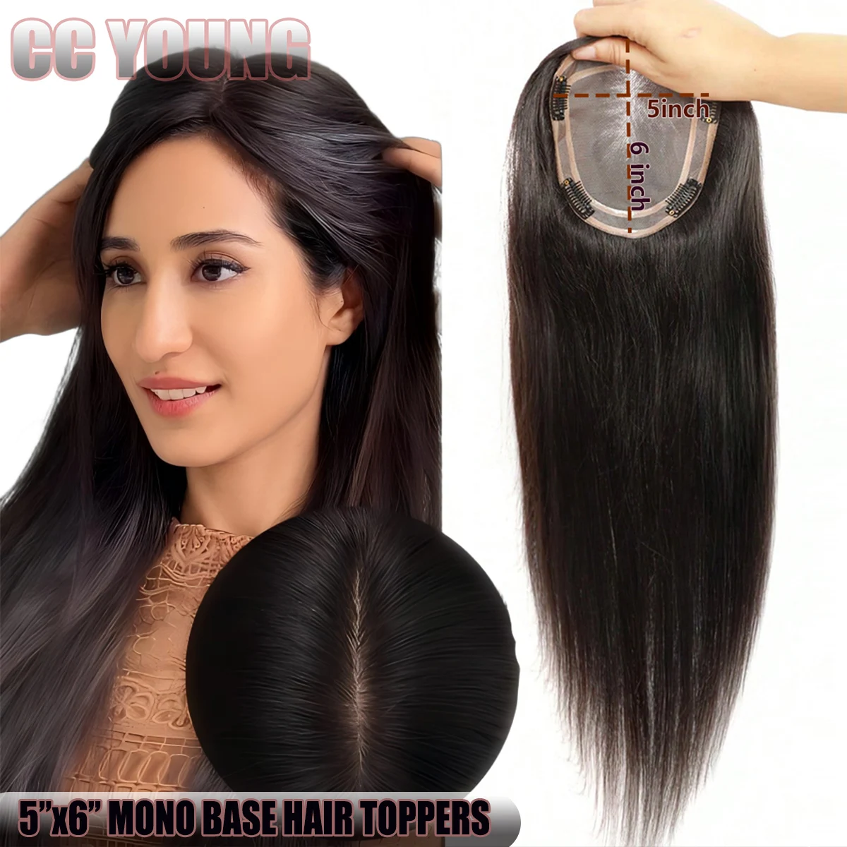 

100% Real Human Hair Topper for Women 13x16cm Breathable Fine Mono Base Clip in Hairpieces for Covering Grayish or Thinning Hair