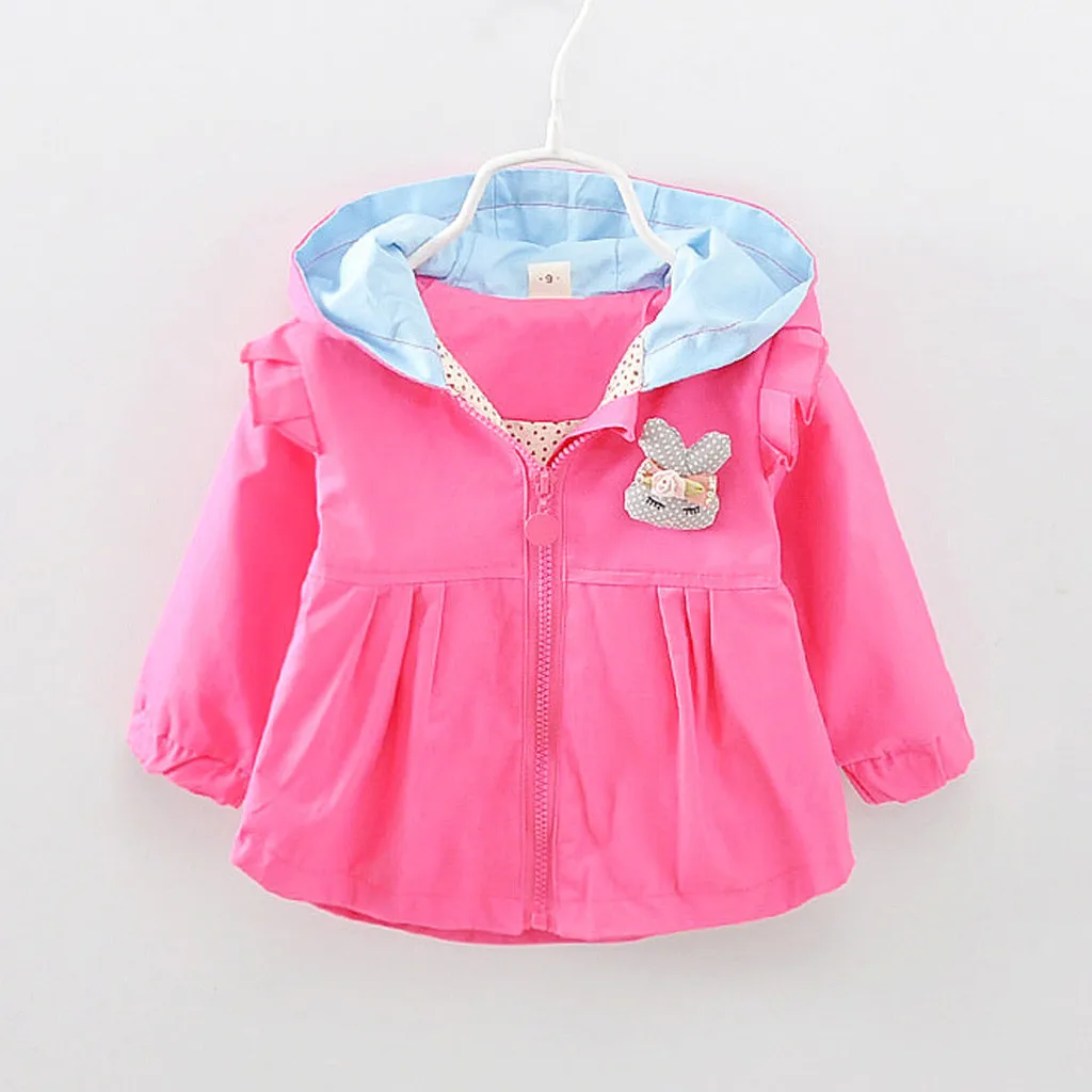 Baby Girls Jacket Spring And Autumn Casual Windbreaker Kids Outerwear Cute Rabbit Hooded Baby Coat Kids Clothes For 1-7 Years