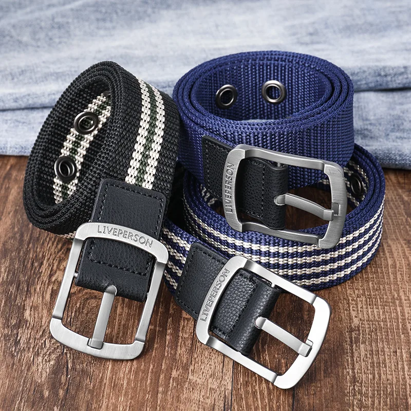 Youth Student Canvas Belt Fashion Striped Men Belt Boys Jeans Waistband Casual Decorative Stainless Steel Belt Wholesale