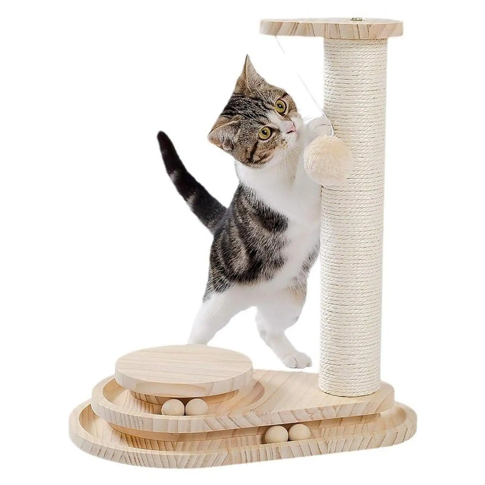 

Cat Scratch Post Multifunctional Pet Supplies Cat Scratcher Wooden Ball Track Kitten Toy for Cat Kitten Kitty Exercise Playing