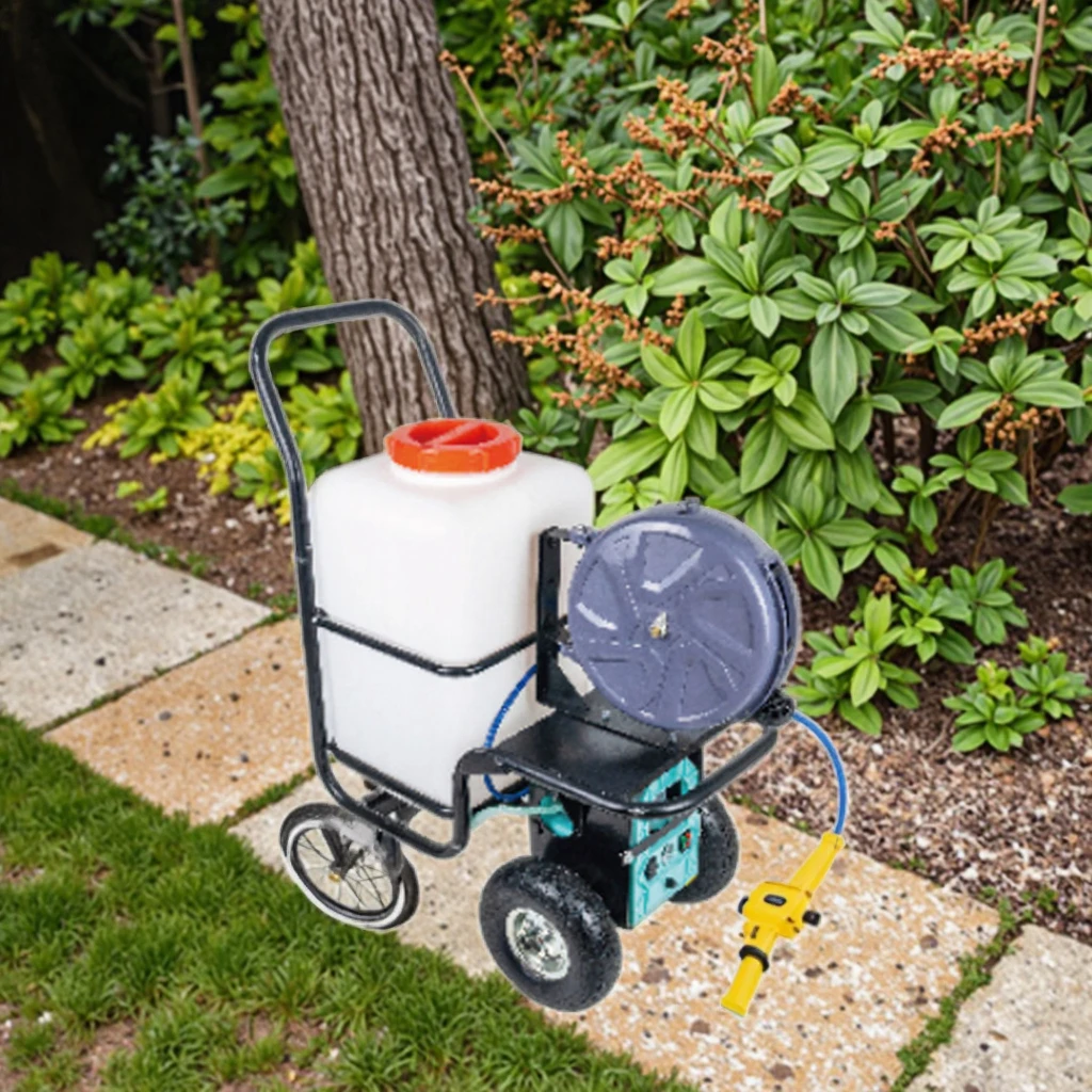 2025Agricultural Handcart Bucket Garden High-Pressure Gasoline Power Sprayer With Spray Gun Hose and Hose Reel