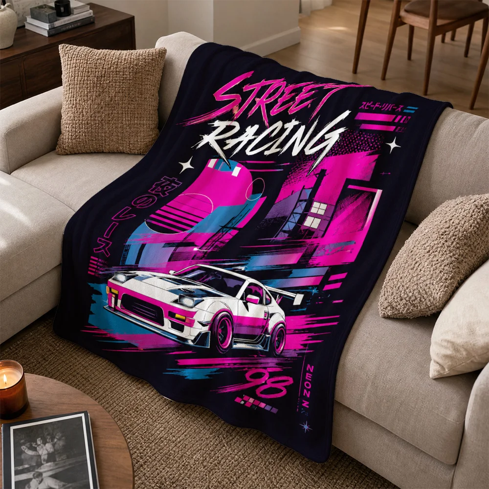 Neon Street Racing Pop Art Throw Blanket Sofa Couch Decor Gift Automotive Style Throw Accent Blanket for Living Room Home Goods