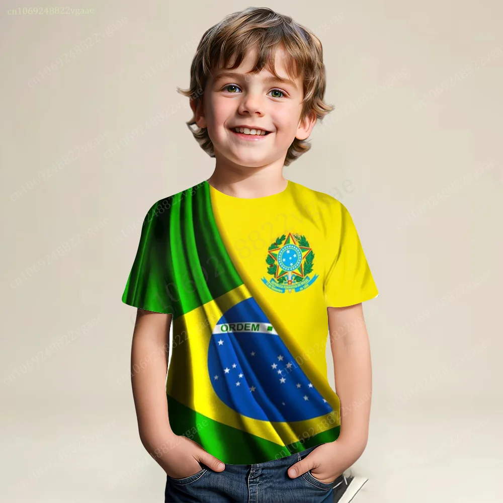 Summer Brazil T Shirt Men Kids Boys T-shirt Short Sleeve Top Tee Clothes Girls Football Jersey Basketball Training Uniform Gym