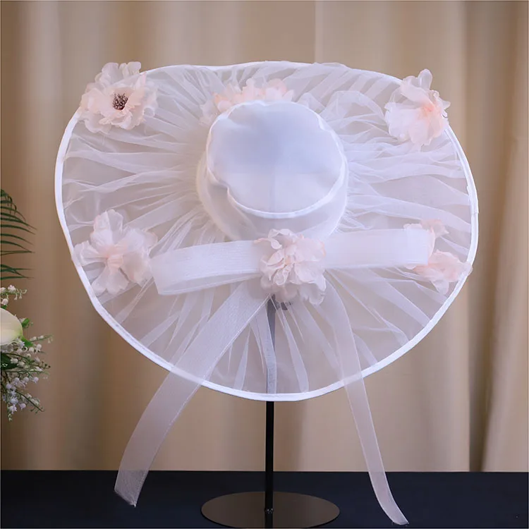 Fashion Wedding Hat Women Chapeau Ceremonie Mariage French Elegant Fairy Beauty Flower Exaggerated Top Hat White head flower