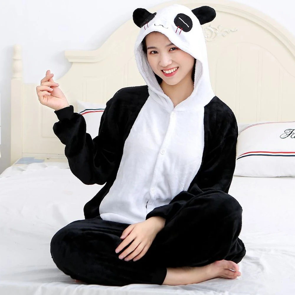 Panda Onesies Unisex Men Kigurumi Animal Cosplay komiksowy kombinezon damskie piżamy zestawy dla dorosłych dzieci zimowe ciepła piżama flanelowe