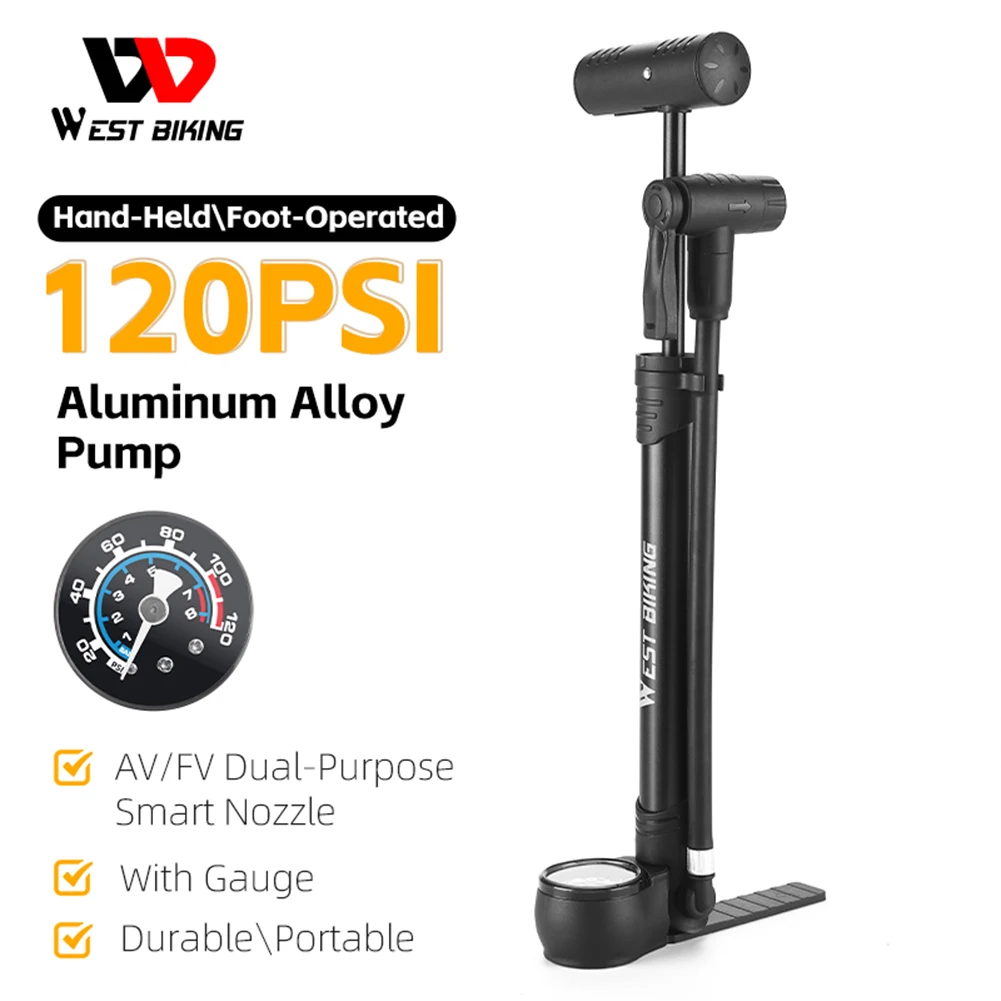 WEST BIKING Bicycle Floor Pump With Gauge 120PSI MTB Bike Ball Air Pump Inflator Schrader Presta Air Inflator Bicycle Pump Wheel