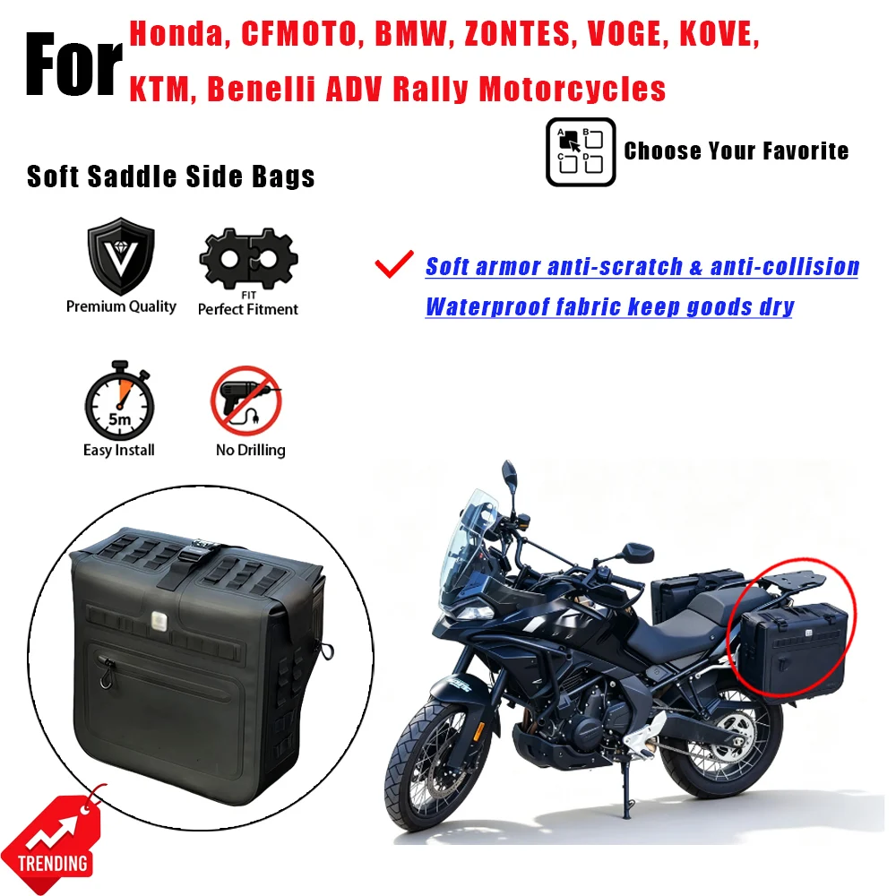 For Honda CFMOTO BMW ZONTES VOGE KOVE KTM Benelli ADV Rally Universal Soft Armor Side Bags Bolsas laterales moto
