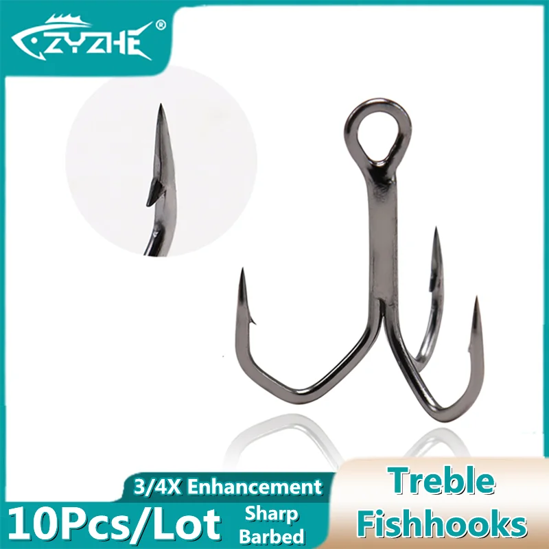 ZYZ Treble Hook 3/4X Enhancement Triangular Sharp Hook Point Barbed Diamond Bend High Strength Treble Fishhooks Tackle