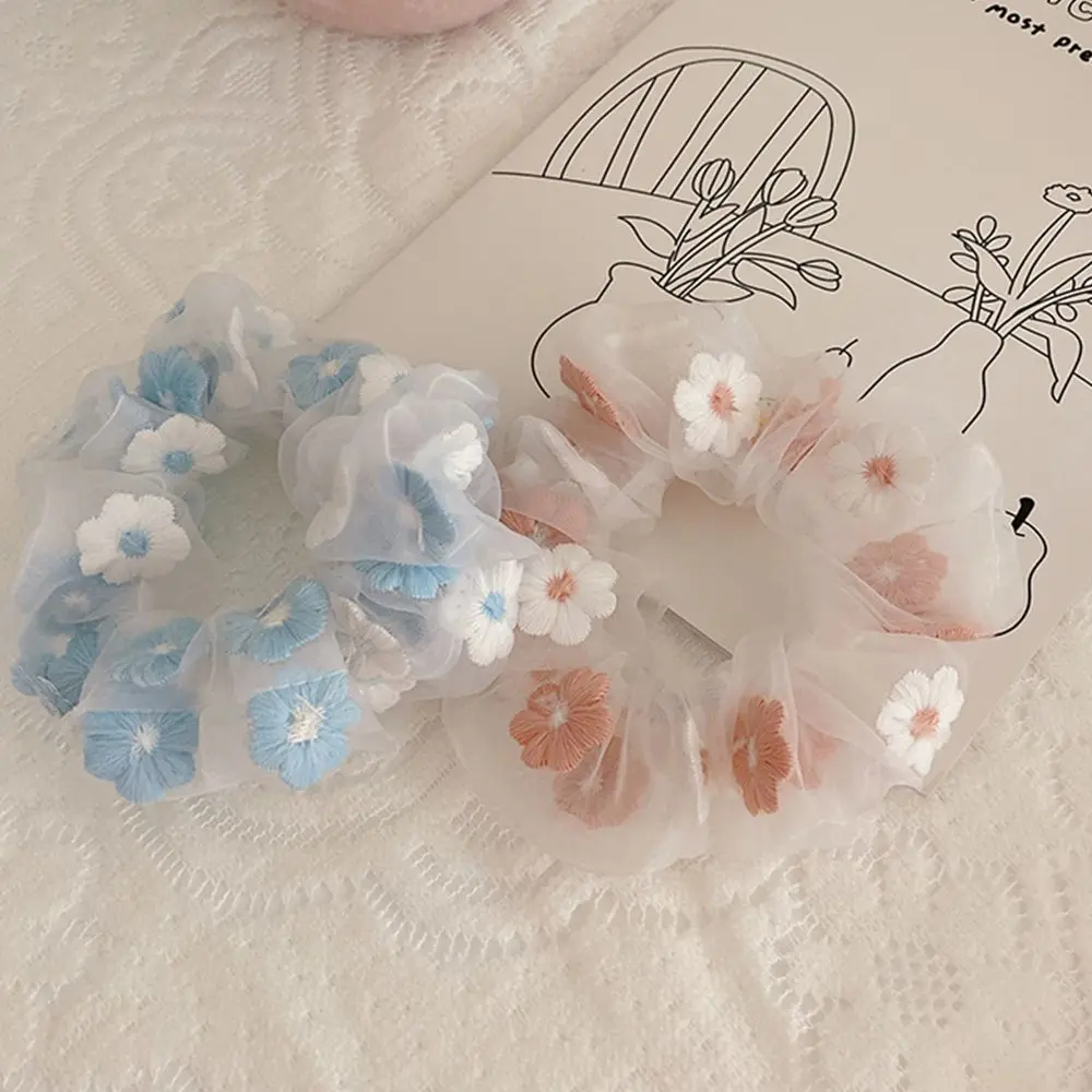 ファッション韓国ポニーテールホルダー刺繍ヘアアクセサリー花ヘアロープシュシュゴムバンドヘアネクタイ