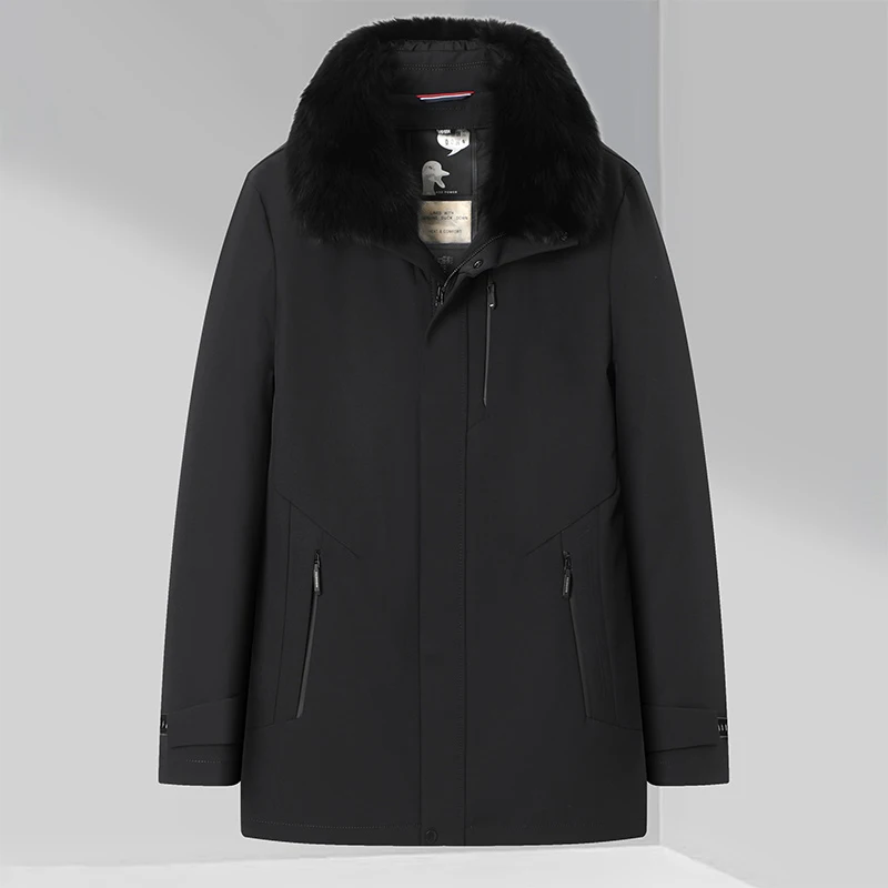 

Модная универсальная повседневная куртка-пуховик с воротником-стойкой для мужчин, зимняя верхняя одежда, приталенное пальто средней длины, универсальная модель