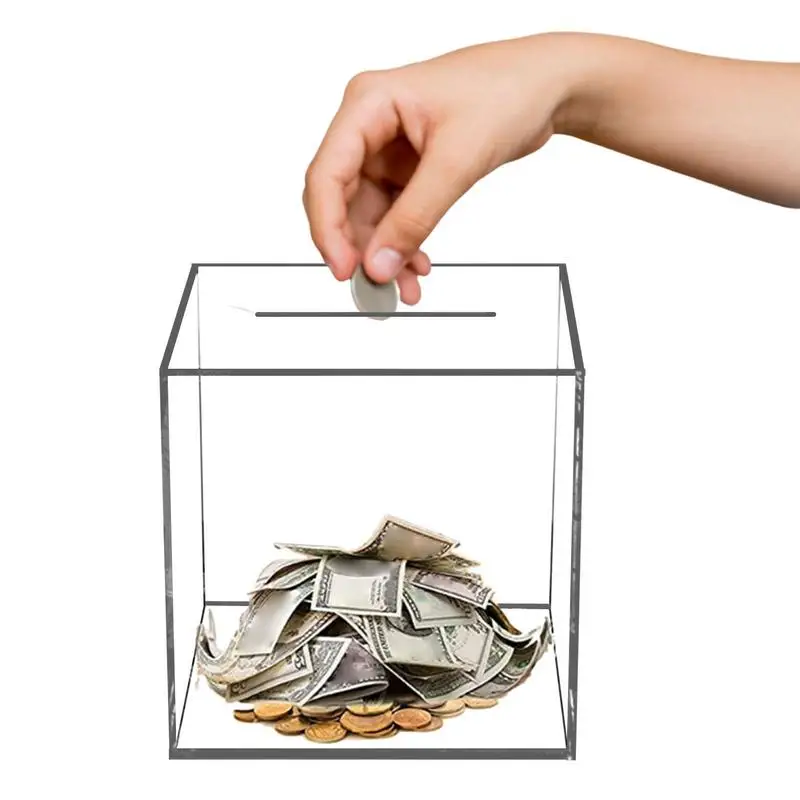 Hucha de 12*12cm para adultos, hucha de acrílico transparente para ahorrar dinero, se puede abrir, solo se puede ahorrar que no puede tomar