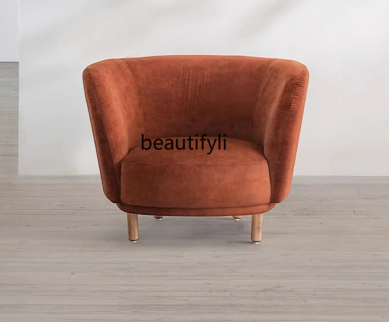 

Curved style sofa chair Italian minimalist light luxury orange velvet model room single sofa